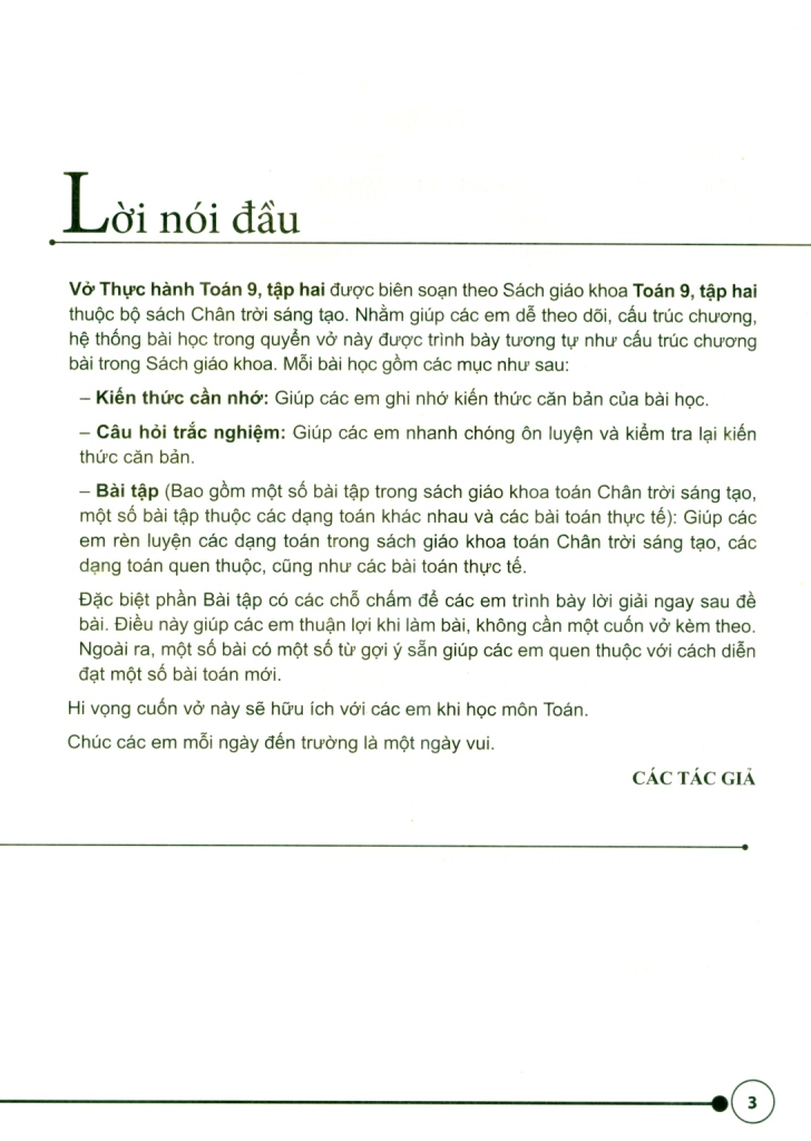 VỞ THỰC HÀNH TOÁN LỚP 9 - TẬP 2 (Bộ sách Chân trời sáng tạo)